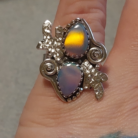 Aurora Opal Double Stone Sterling Silver Statement Ring - Picture 7 of 9